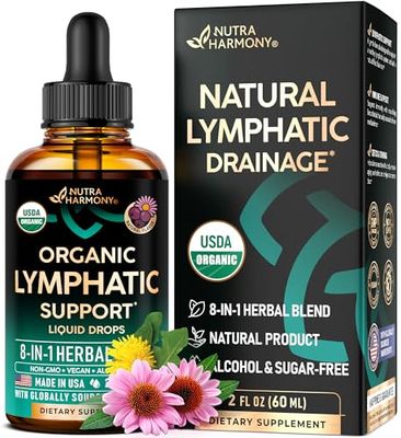 USDA Organic Lymphatic Drainage Supplement - Echinacea | Elderberry | Dandelion | Rosehip | Cleavers | Calendula | Burdock - Made in USA - Lymph System Drops - Immune Support, Cleanse &amp; Detox, 2 fl oz