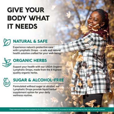 USDA Organic Lymphatic Drainage Supplement - Echinacea | Elderberry | Dandelion | Rosehip | Cleavers | Calendula | Burdock - Made in USA - Lymph System Drops - Immune Support, Cleanse &amp; Detox, 2 fl oz