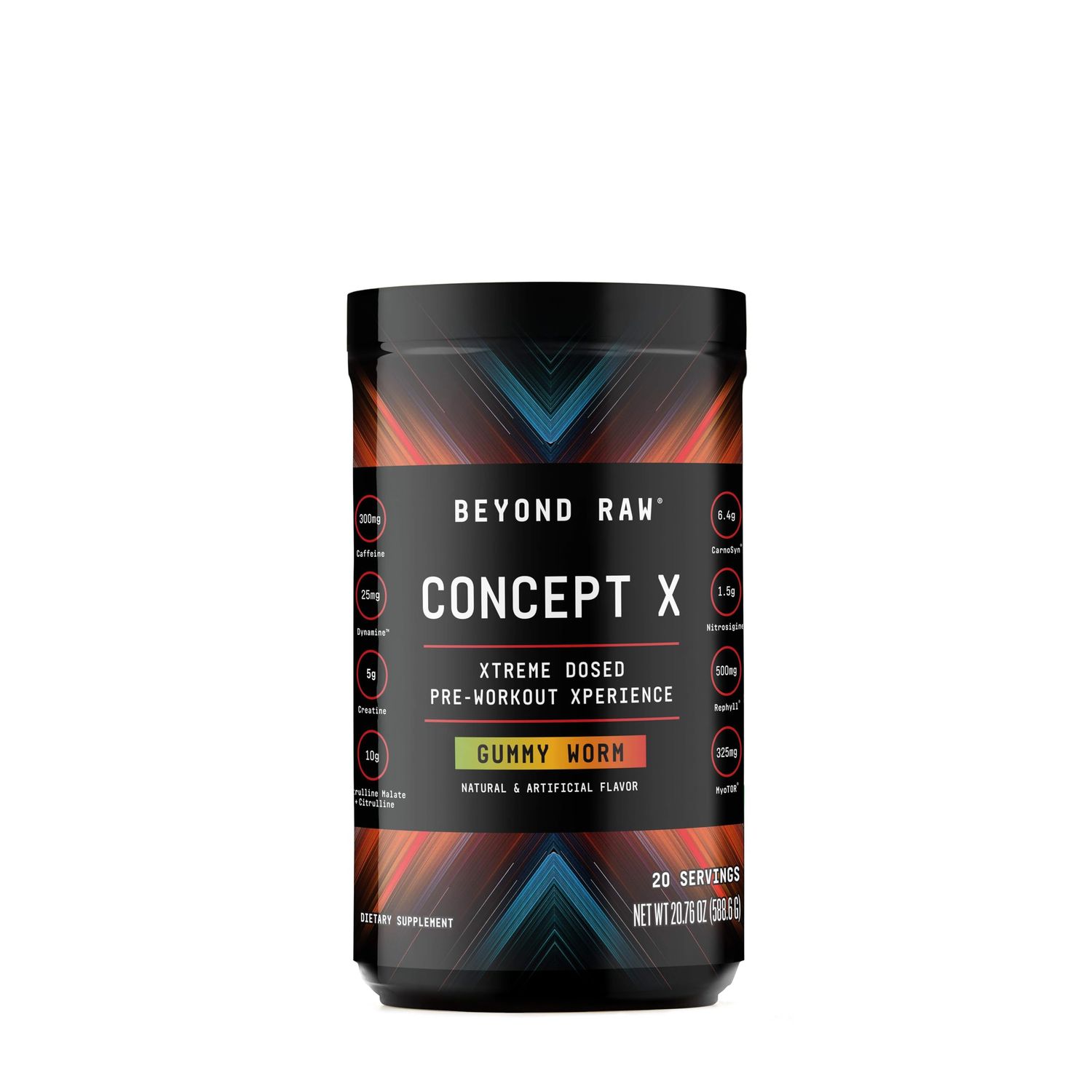 BEYOND RAW Concept X, Clinically Dosed Pre-Workout Powder, Contains Caffeine, L-Citrulline, Creatine, and Beta-Alanine, Gummy Worm Flavor, 20 Servings