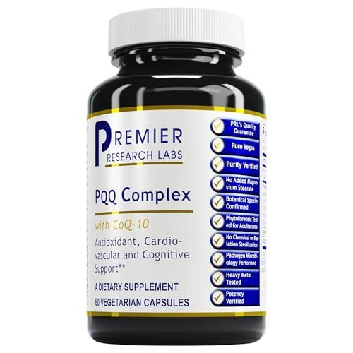 Premier Research Labs Premier PQQ Complex with CoQ10 - Coenzyme Q10, Co Q 10 Supplement with Pyrroloquinoline Quinone (PQQ) for Antioxidant, Brain &amp; Heart Support - 60 Vegetarian Capsules