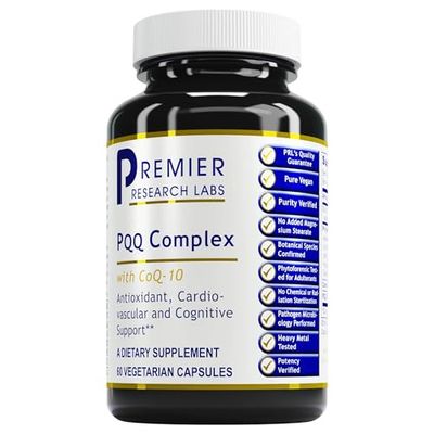 Premier Research Labs Premier PQQ Complex with CoQ10 - Coenzyme Q10, Co Q 10 Supplement with Pyrroloquinoline Quinone (PQQ) for Antioxidant, Brain &amp; Heart Support - 60 Vegetarian Capsules