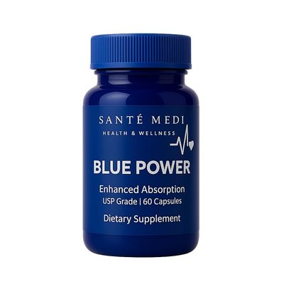 Sante Medi Blue Power - Methylene Blue (USP Grade) Pharma Grade - 60 Capsules with Added Vitamin C Ester for Enhanced Absorption - Brain Supplement for Memory, Focus, Clarity, Cognitive Function