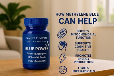 Sante Medi Blue Power - Methylene Blue (USP Grade) Pharma Grade - 60 Capsules with Added Vitamin C Ester for Enhanced Absorption - Brain Supplement for Memory, Focus, Clarity, Cognitive Function