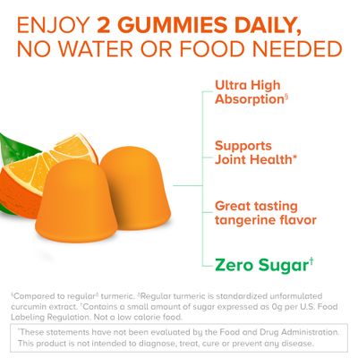 Qunol Zero Sugar Turmeric Gummies, Gummy with 500mg Turmeric Curcumin, Joint Support Supplement, Ultra High Absorption Tumeric Curcumin, Vegetarian, Gluten Free, 90 Count
