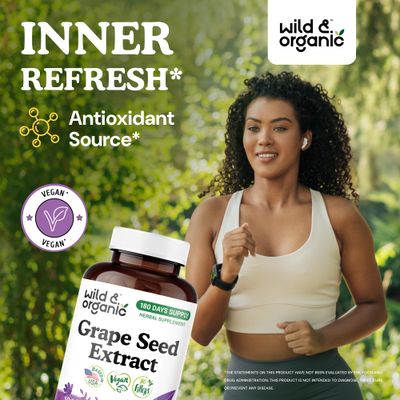 Wild &amp; Organic Grape Seed Extract Capsules - 20,000 mg Strength Grapeseed Extract Equivalent - 95 Polyphenols - 400 mg per Serving - 180 Vegan Capsules - 6 Month Supply - Non-GMO