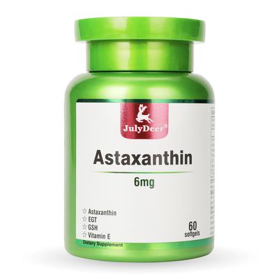 JulyDeer Astaxanthin 6 mg Per Serving, 60 Softgels - Double Strength Microalgae - Natural Haematococcus Pluvialis Source - Antioxidant Supplements for Skin, Eyes, Joints, &amp; Immune Support - Non-GMO