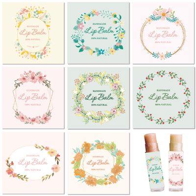 CRASPIRE 80Pcs 8 Styles Lip Balm Sticker Wreath Flower Floral Leaf Self-Adhesive Homemade Lip Balm Labels Vintage Square DIY Label Stickers for Lip Balm Containers Cosmetics Lipsticks