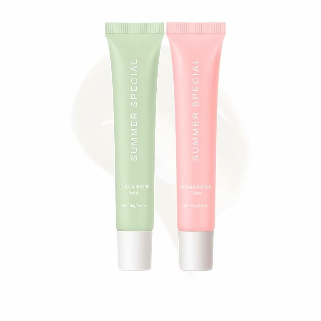 Summer Hydrating Lip Butter Balm Set - Ultra-Nourishing with Shea &amp; Olive ButterSoothes &amp; Repairs Dry Lips, Non-Sticky Long-Lasting Moisture (Mint&amp;Cake,Pack of 2)