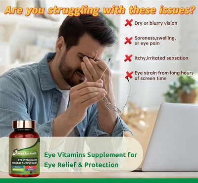 enttgo Eye Vitamin &amp; Mineral Supplement with Lutein, Supports Eye Strain, Lutein Eye Vitamins Supplement for Dry Eye, Vitamins C/E &amp; Zeaxanthin, 90 Capsules