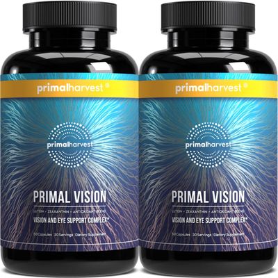 Primal Harvest Vision and Eye Support Complex with Lutein, Zeaxanthin Plus Vitamin E, Bilberry Extract, and Blueberry Extract, for Overall Eye Health for Men and Women, 2 Pack
