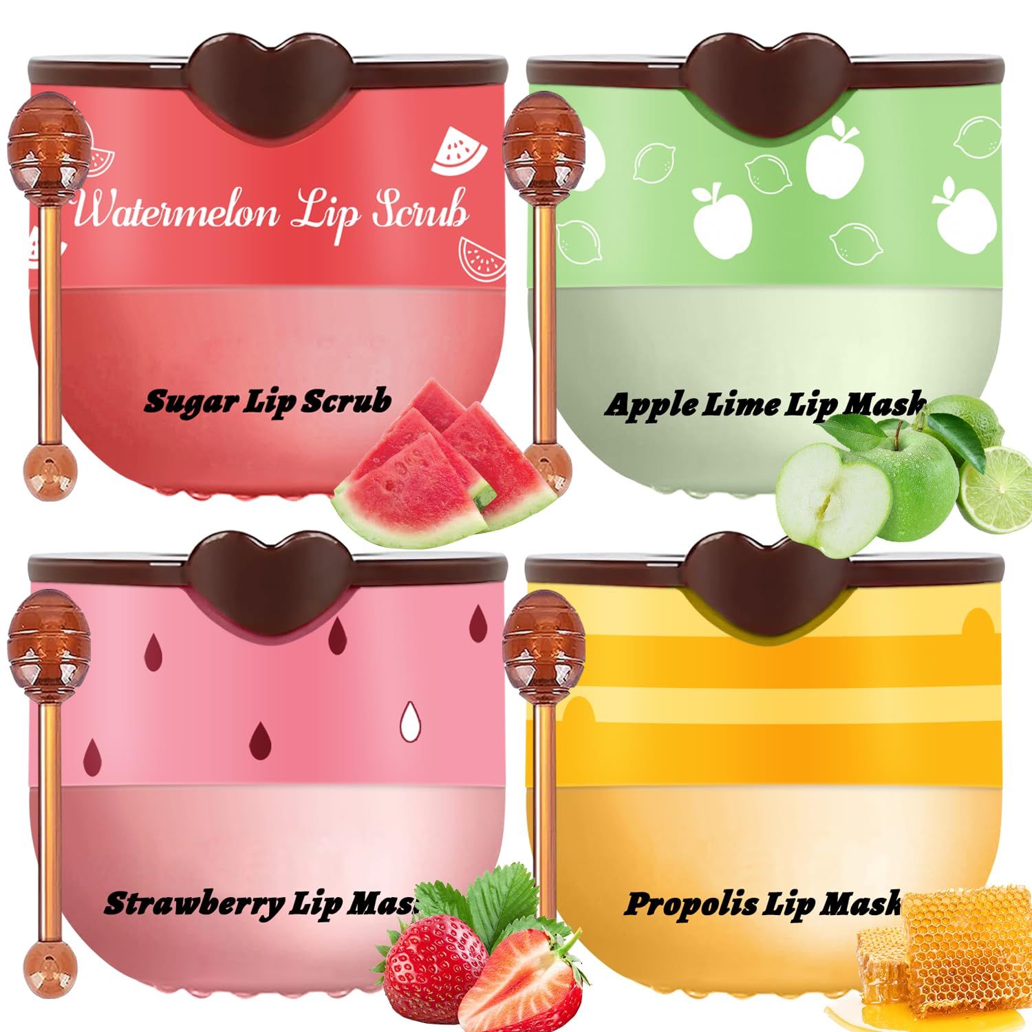 Lip Therapy Set - Lip Scrub &amp; Lip Mask, Overnight Treatment Lip Care Kits with - Exfoliate, Condition, Hydrate and Soothe, Exfoliator &amp; Moisturize Natural Two Step Treatment(4PCS)