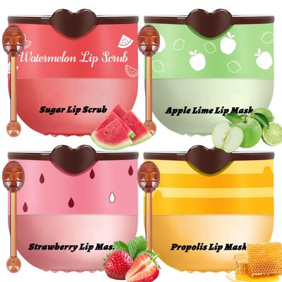 Lip Therapy Set - Lip Scrub &amp; Lip Mask, Overnight Treatment Lip Care Kits with - Exfoliate, Condition, Hydrate and Soothe, Exfoliator &amp; Moisturize Natural Two Step Treatment(4PCS)