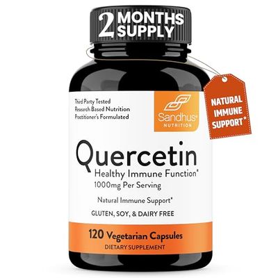 Sandhu&#39;s Quercetin 1000mg Per Serving Vegetarian Supplements 120 Capsules (Pack of 1) Bioflavonoids for Immune Support &amp; Respiratory Health, Seasonal Allergy Support | Quercitin for Men and Women