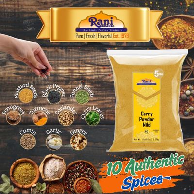 Rani Curry Powder Mild (10-Spice Authentic Indian Blend) 80oz (5lbs) 2.27kg Bulk All Natural | Salt-Free | NO Chili or Peppers | Vegan | No Colors | Gluten Friendly | NON-GMO | Indian Origin