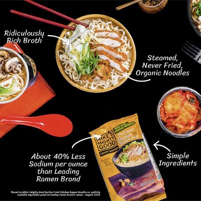 Mike's Mighty Good Ramen Chicken Noodle Soup Pillow Pack - Fried Garlic Chicken Instant Ramen Noodles - Organic Non-GMO - 2.2 Ounces - 7 Pack