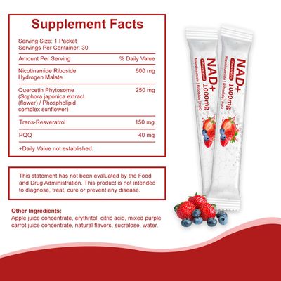 widraw NAD 1000mg Liquid - 30 Packets - NAD Drink Mix with Nicotinamide Riboside, PQQ &amp; Resveratrol - Berry Flavor, Boosts Energy, Focus &amp; Anti-Aging