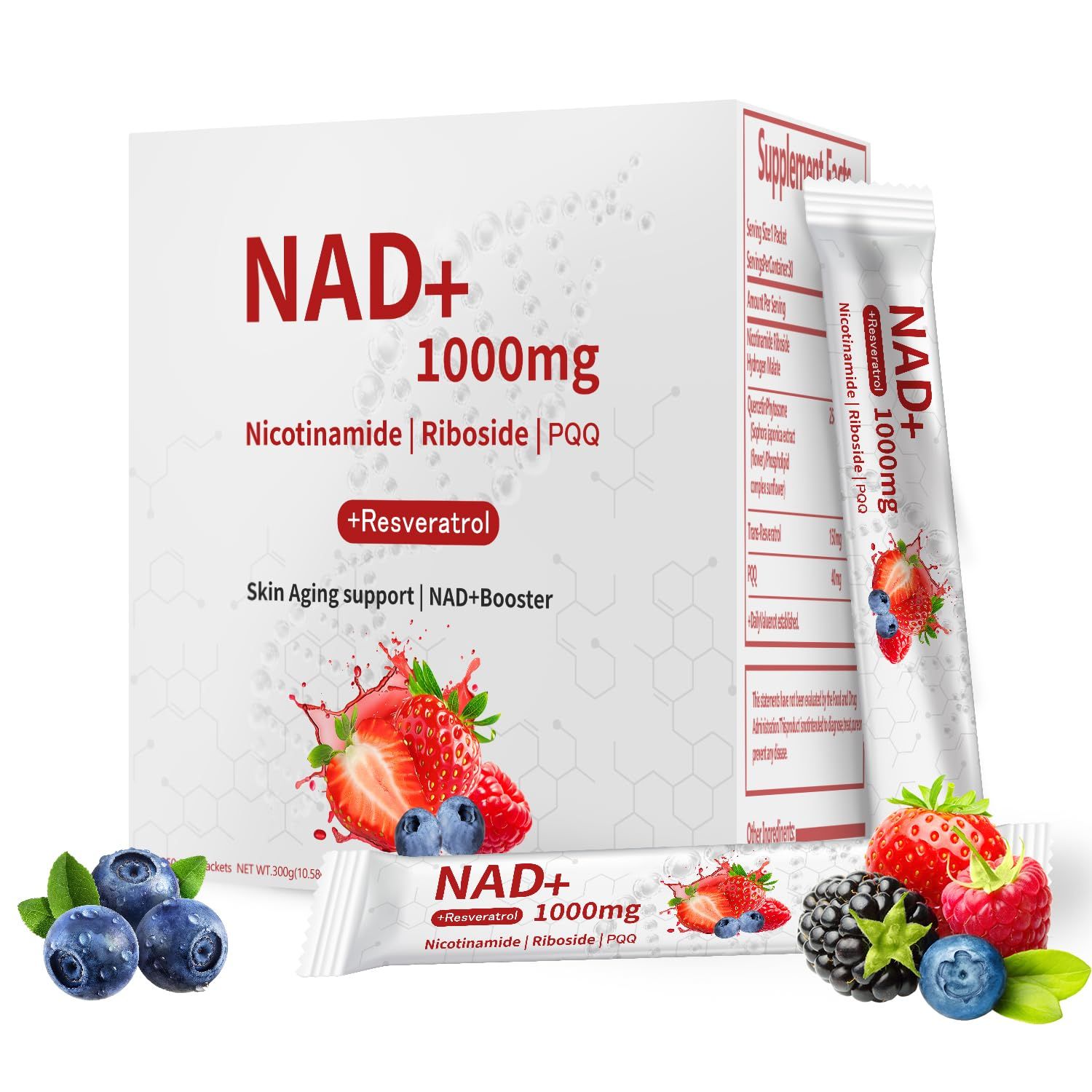 widraw NAD 1000mg Liquid - 30 Packets - NAD Drink Mix with Nicotinamide Riboside, PQQ &amp; Resveratrol - Berry Flavor, Boosts Energy, Focus &amp; Anti-Aging