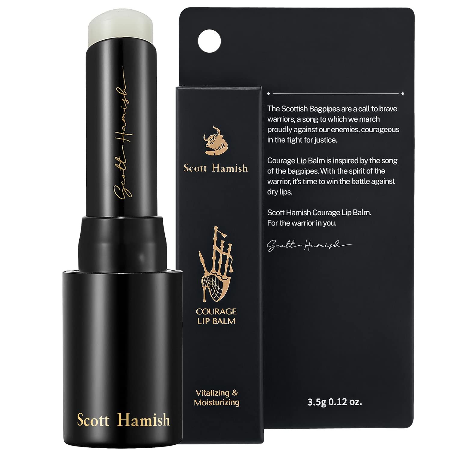 Scott Hamish Courage Lip Balm - Hydrating Lip Balm for Men - Shea Butter &amp; Cica to Moisturize &amp; Soothe Dry, Chapped Lips - Anti Aging Lip Moisturizer and Improve Softness of Lips, 0.12oz.