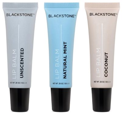Blackstone Men&#39;s Grooming Lip Balm Set - Daily Essentials 3-Pack (Unscented, Natural Mint, Coconut) | Moisturizing Formula with Shea Butter &amp; Vitamin E | Soothes Dry, Chapped Lips | Made in USA