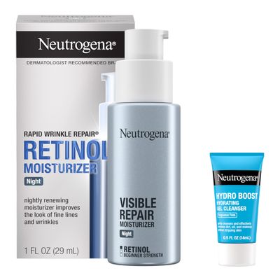 Neutrogena Rapid Wrinkle Repair Retinol Face Moisturizer Night Cream, Anti-Aging Face Cream with Retinol &amp; Hyaluronic Acid, 1 fl. oz Trial Size Hydro Boost Facial Cleanser, 0.5 fl. oz