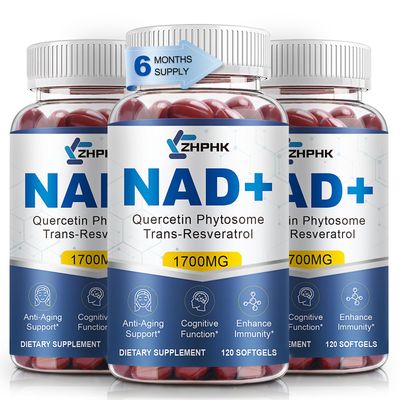 NAD Supplement Softgels 1700mg, Nad Supplements for Women &amp; Men with Nicotinamide Riboside Quercetin Phytosome, Trans Resveratrol &amp; TMG, Boost NAD Energy Anti-Aging Support 360-Count, 180 Days Supply