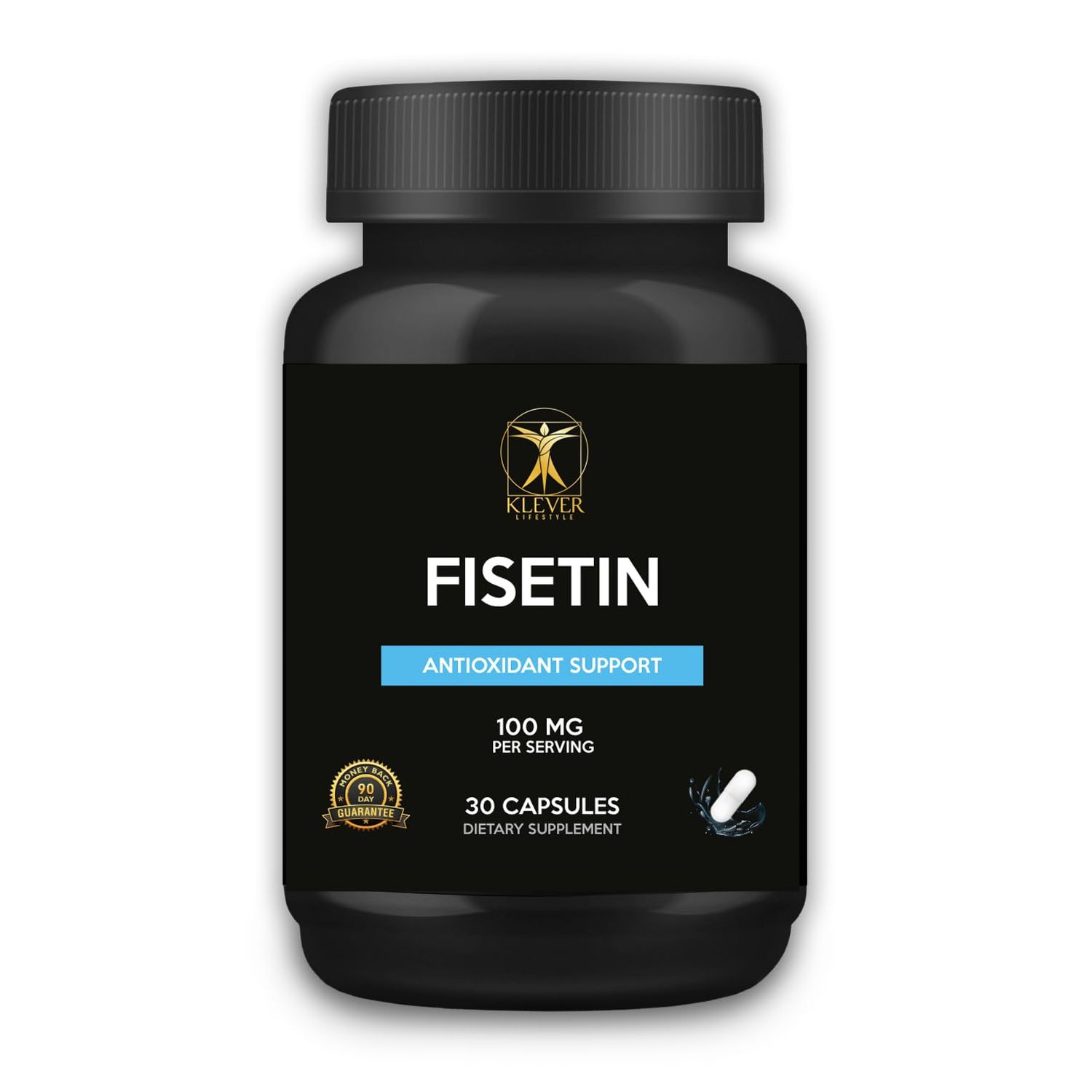Klever Lifestyle | Fisetin | Bioflavonoid | Antioxidant Supplement, Anti-Aging Effects, Skin Health, Metabolic Benefits | 30 Capsules | 100mg per Serving