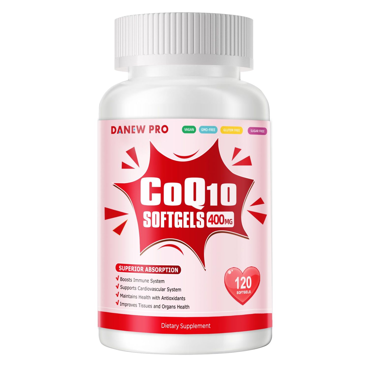 CoQ10-400mg-Softgels with PQQ, BioPerine &amp; Omega-3, Coenzyme Q10(Ubiquinone) Supplement for High-Absorption, Powerful-Antioxidant, Support Heart &amp; Energy-Production, 120 Servings