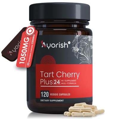 Ayorish Tart Cherry Extract Capsules with Turmeric Moringa Cranberry Chanca Piedra Celery Quercetin ACV Pomegranate L Selenomethionine - Uric Levels - 120 Ct Cherry Tart Capsules