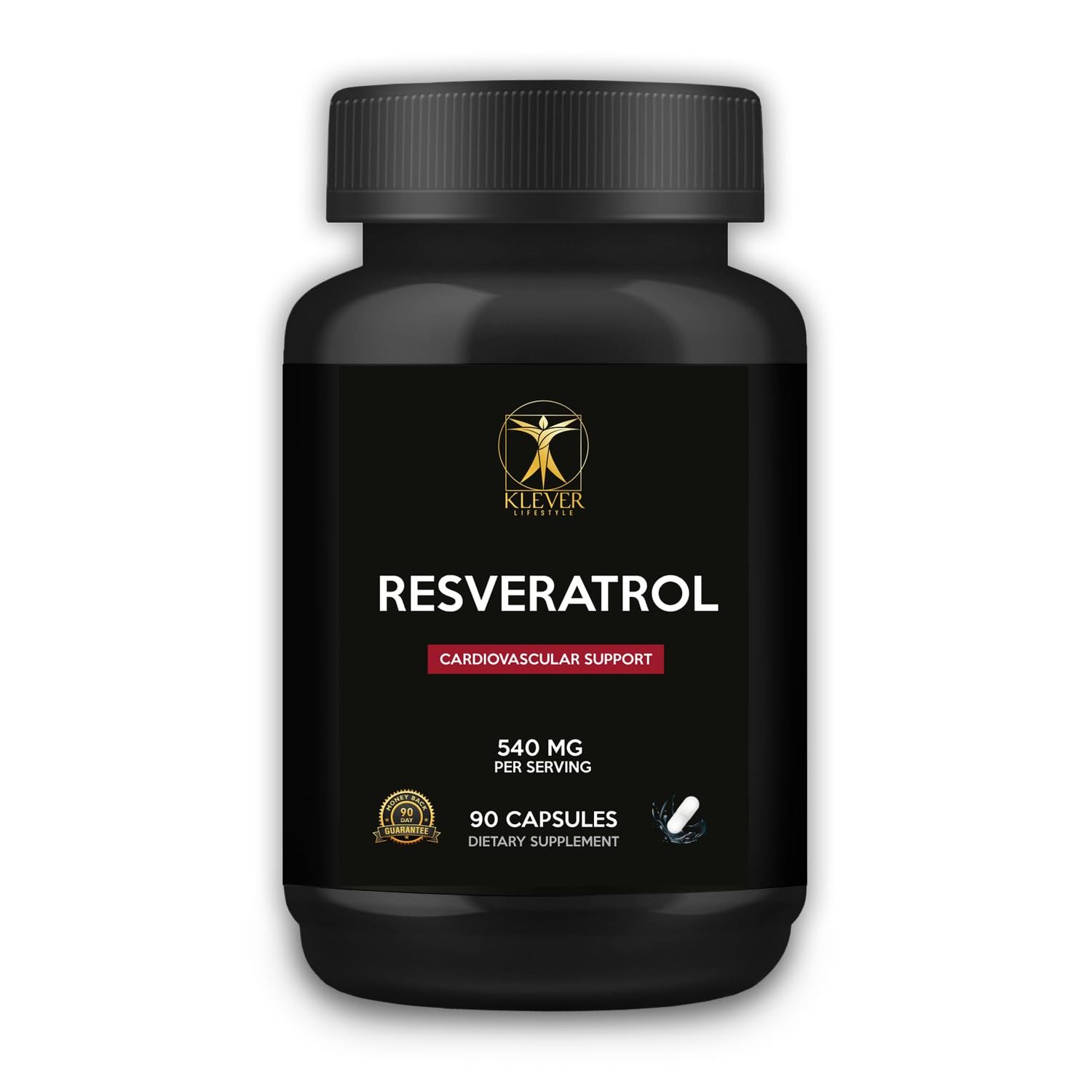 Klever Lifestyle | Resveratrol Antioxidant Supplement | Supports Immune Function, Longevity, Healthy Aging | 90 Capsules | 540mg per Serving