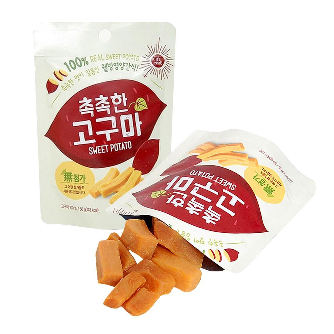 Korean Dried Sweet Potato Sticks - Soft, Chewy, High Protein Superfood Snack - 100 Organic, Gluten-Free, Sugar-Free, Vegan - Low-Calorie Ideal for Pre-Workout - 50g (Pack of 2)