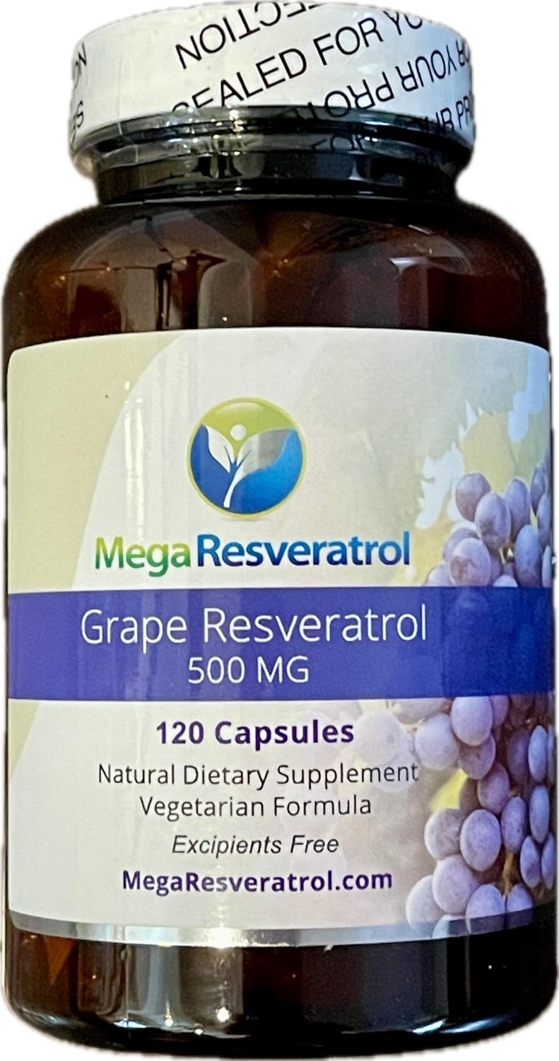 Mega Resveratrol Red Grape Skin, Piceid Resveratrol, Water-Soluble/High Absorption/Boosts Nitric Oxide. 500mg per Capsule. Purity Certified. NO Toxic inactive Ingredients. Keto, Vegan, Non-GMO.