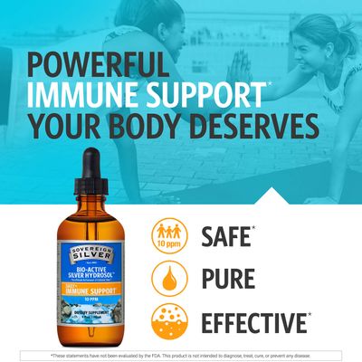 Sovereign Silver Bio-Active Silver Hydrosol for Immune Support - Colloidal Silver - 10 ppm, 4oz (118mL) - Dropper