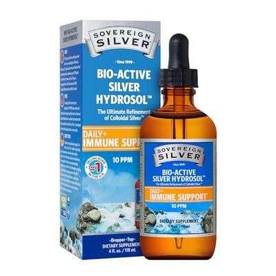 Sovereign Silver Bio-Active Silver Hydrosol for Immune Support - Colloidal Silver - 10 ppm, 4oz (118mL) - Dropper