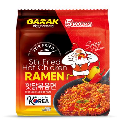 GARAK Smoky Hot Chicken Ramen, Spicy Ramen, Korean Stir-Fried Instant Noodle1 Bag with 5 Pack