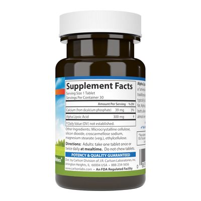 Carlson - Alpha Lipoic Acid, 300 mg, Energy Production, Universal Antioxidant, 30 Tablets