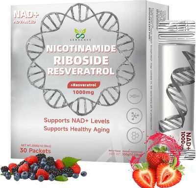 NAD Liquid 1000mg Supplement with Nicotinamide Riboside and Resveratrol, 30 Sticks, Advanced NAD Supplement Boosts Cellular Energy, DNA Repair Anti Aging