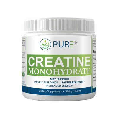 PURE Creatine Monohydrate 5g, 60 Servings, 300g, Unflavored Creatine Powder. Muscle Recovery, Muscle Growth, Bone Health, Pre-Workout, and Nootropic Support Supplement.