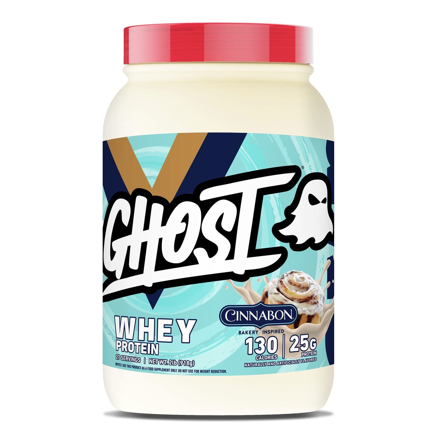 GHOST Whey Protein Powder, Cinnabon - 2LB Tub, 25G of Protein - Cinnamon Roll Flavored Isolate, Concentrate &amp; Hydrolyzed Whey Protein Blend - Post Workout Shakes - Soy &amp; Gluten Free