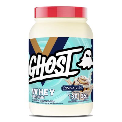 GHOST Whey Protein Powder, Cinnabon - 2LB Tub, 25G of Protein - Cinnamon Roll Flavored Isolate, Concentrate &amp; Hydrolyzed Whey Protein Blend - Post Workout Shakes - Soy &amp; Gluten Free