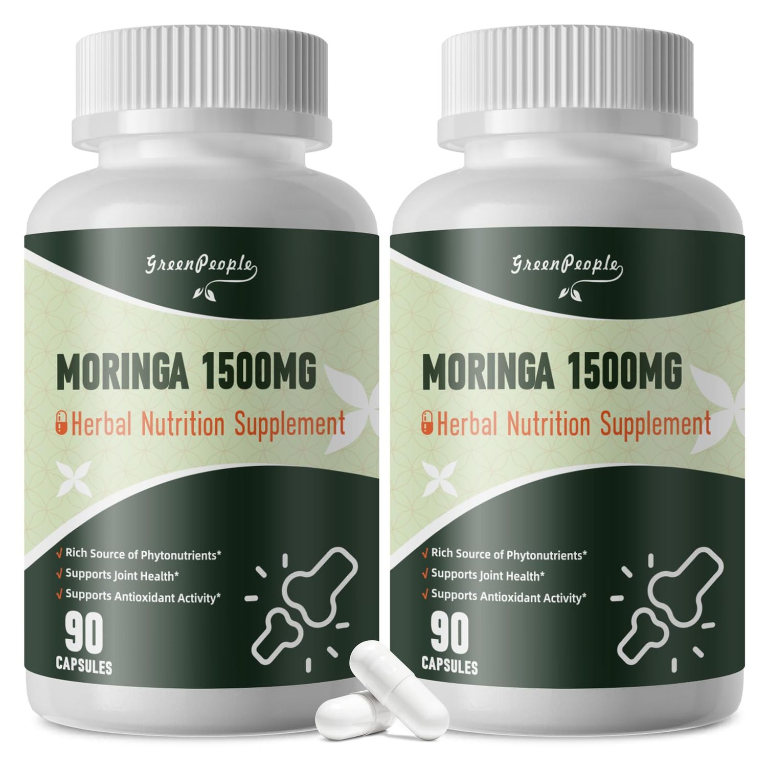 Moringa Pure Capsules, Rich Moringa Powder, A Natural Green Antioxidant Superfood - Supports Energy, Skin Health, Gut Health, with Essential Vitamins &amp; Amino Acids 90pcs2