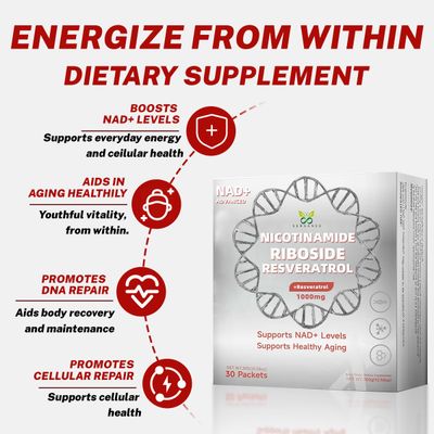 NAD Liquid 1000mg Supplement with Nicotinamide Riboside and Resveratrol, 30 Sticks, Advanced NAD Supplement Boosts Cellular Energy, DNA Repair Anti Aging
