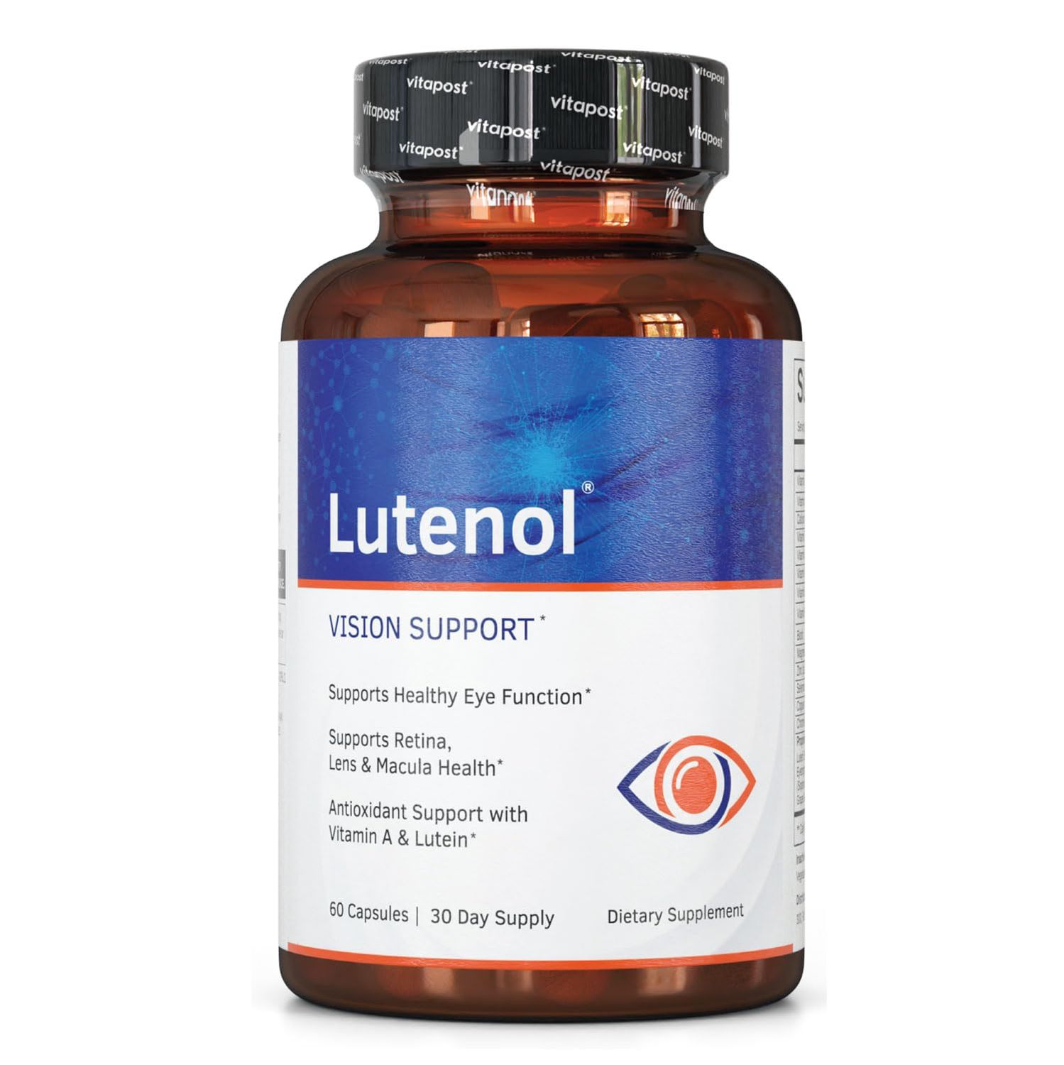 Lutenol | Natural Vision Support Supplement with Eye Vitamins, Lutein &amp; Zeaxanthin, Vitamin A &amp; Zinc to Support Retina, Lens &amp; Macula Health. 60 Capsules