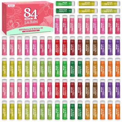 Yopela 84 Pack Lip Balm Bulk Variety Set,14 Flavors Hydrating &amp; Natural Lip Balms, Moisturizing Dry Cracked Lips, Chap Stick Gift Set for Women, Men, Kids