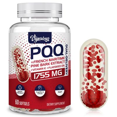 200 mg Pycnogeno with PQQ, Premium French Maritime Pine Bark Extract, Unique Dual-Delivery for Maximum Absorption, Pine Bark Extract for Vascular &amp; Heart &amp; Joint Function - 60 Vegan Softgels