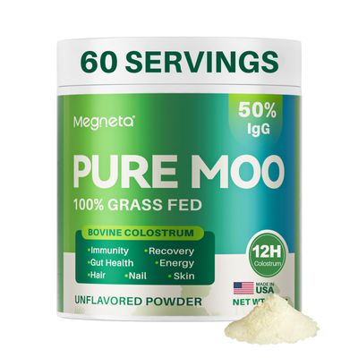 MEGNETA Colostrum Powder, 12H First Milk, 50 IgG, Grass Fed Bovine Colostrum for Humans- Supports Gut Health, Immune, Hair, Skin- 60 Servings