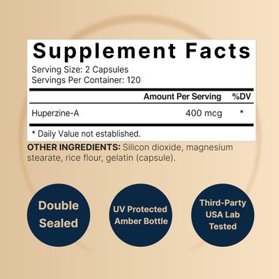 NatureBell Huperzine A 400mcg Per Serving, 240 Capsules, (Huperzine A Supplement) | Supports Focus, Cognition, Memory, and Learning Ability - Premium Brain Health Supplements - No GMOs