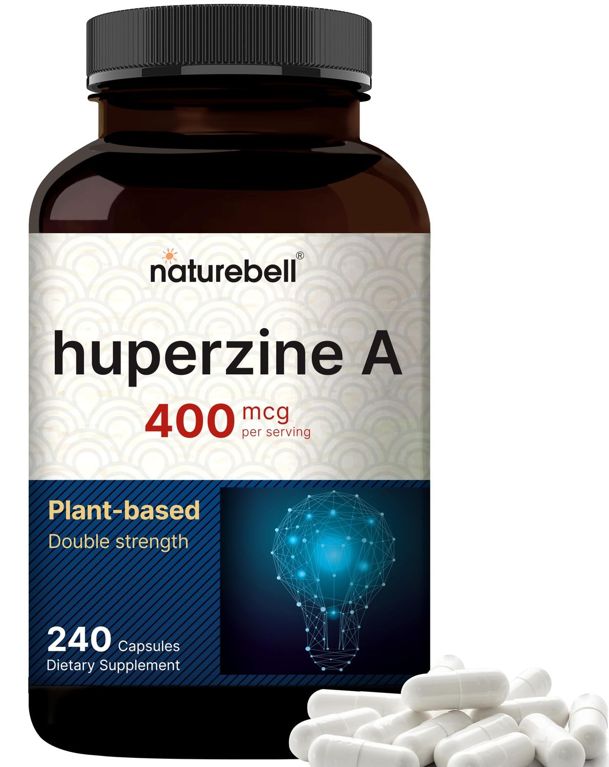 NatureBell Huperzine A 400mcg Per Serving, 240 Capsules, (Huperzine A Supplement) | Supports Focus, Cognition, Memory, and Learning Ability - Premium Brain Health Supplements - No GMOs