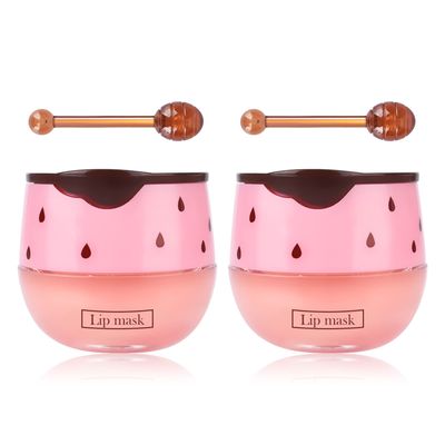 FREEORR 2PCs Strawberry Lip Sleeping Mask,Bee Lip Balm Honey Pot, Bee Lip Honey Pot with Wand Nourishes Lips, Overnight Strawberry Propolis Honey Balm Lip Mask for Lip Care Moisturize Lip Skin