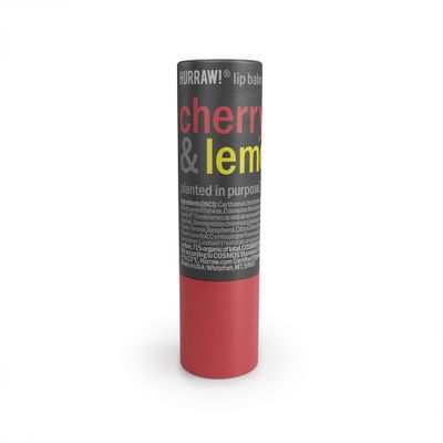Hurraw! Cherry &amp; Lemon Lip Balm: Plastic-Free with new cardboard push-up tube. Certified Organic, 100 Natural Origin, Vegan, and Cruelty Free. Gluten Free. Bee, Shea, Soy and Palm Free. Made in USA
