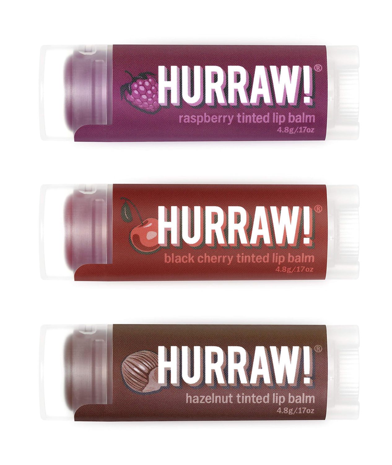 Hurraw! Raspberry Tinted, Black Cherry Tinted, Hazelnut Tinted Lip Balms, 3 Pack Bundle: Organic, Vegan, Cruelty &amp; Gluten Free. Non-GMO, 100 Natural. Bee, Shea, Soy &amp; Palm Free. Made in USA